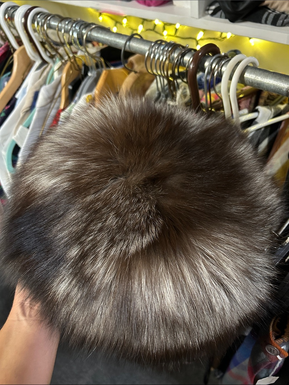 Vintage Silver Fox Fur Pillbox Hat - Brown and Gray Tones - Picture 11 of 13